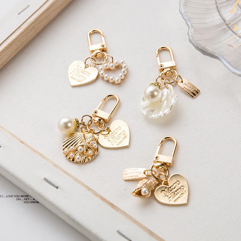 Car Keychain Women Ladies Pearl Shell Shape Key Ring Lovely Keychains for Girls Dree up Accessories