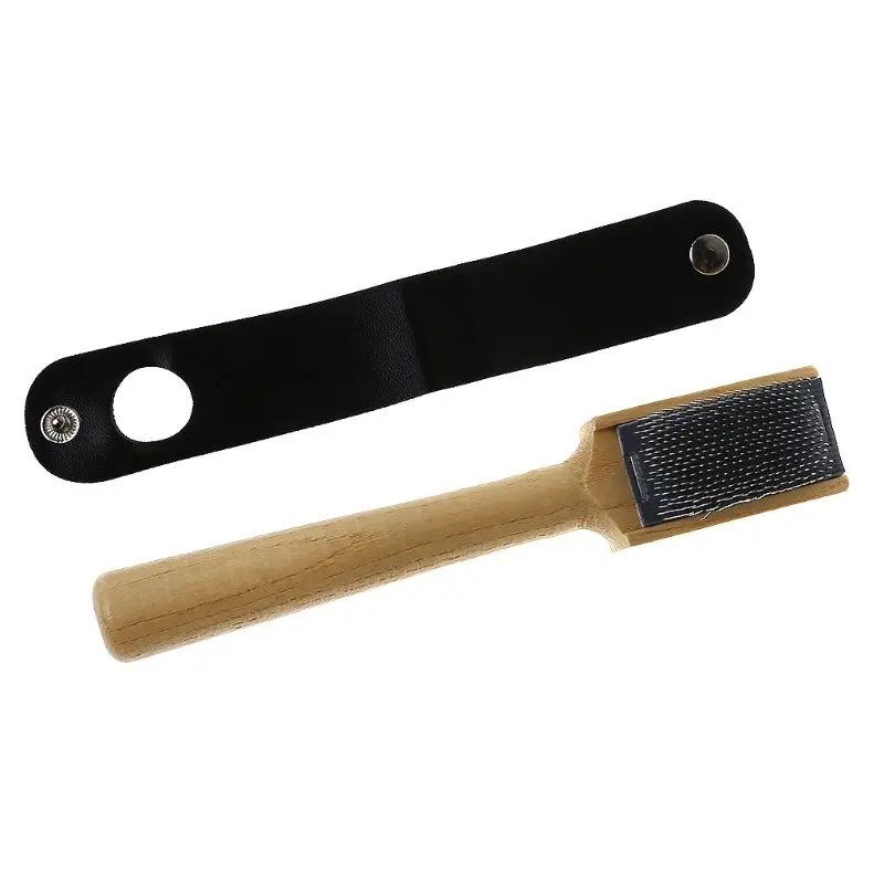 367A Wood Stainless Steel Dance Shoes Cleaning Brush with PU Protector Covers 6