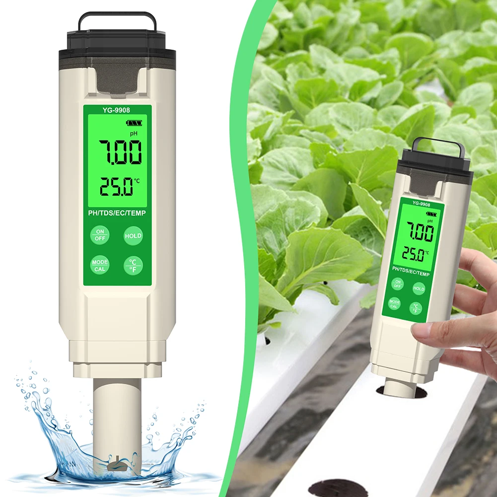 Digital PH Meter Hydroponic Water Quality Tester LCD Backlight Thermometer PH/EC/TDS Meter for Aquariums Drinking Water Spa