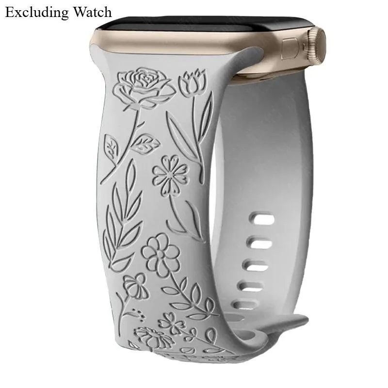 Engraved Floral Bands Bracelet for Smartwatch - Women's Versatile Strap