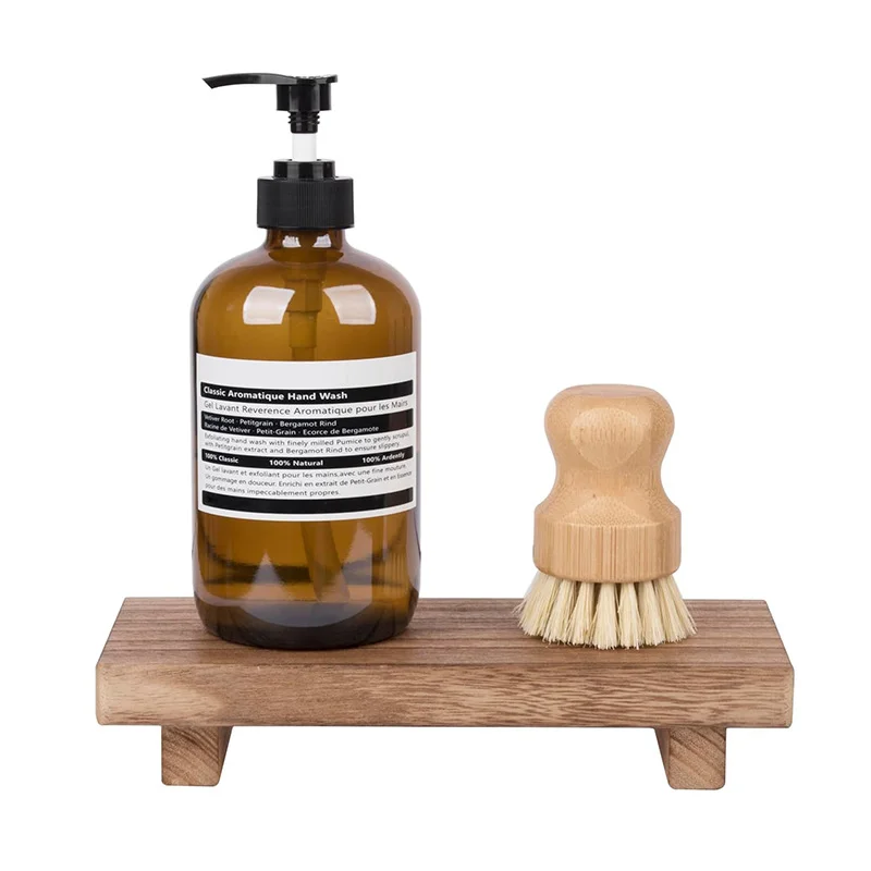 Rustic Wood Pedestal Stand for Farmhouse Decor - Small Footed Tray for Soap, Candles, and Bathroom Counter Accessories