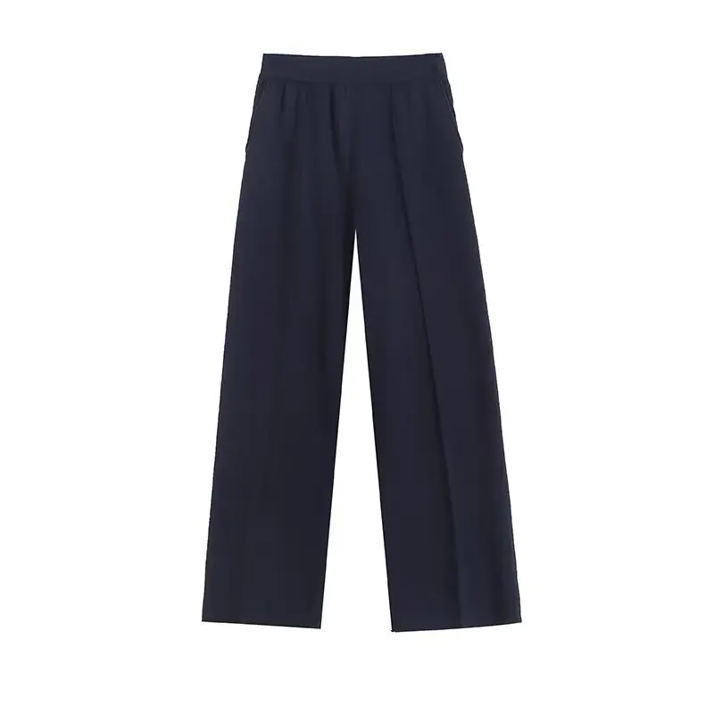 

Women's Clothing Spring 2024 New Fashion Joker Casual Knitted Wide-leg Pants Retro High Waist Side Pocket Pants Mujer