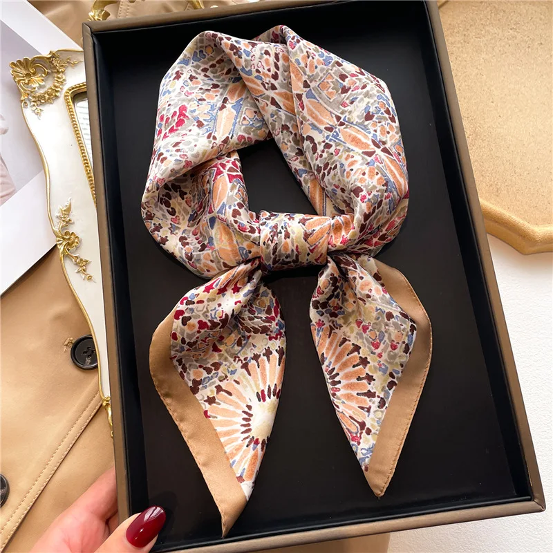 Summer Fashion 70x70cm Silk Square Plaid Scarf Women Retro Satin Neck Hair Tie Band Soft Neckerchife Hijab Head Foulard Bandana 5