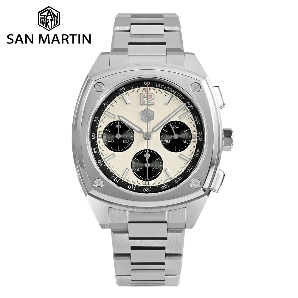 San Martin New 39.5 VK63 Quartz Watch Sports Luxury Style Chronograph Mens Watch Sapphire Butterfly Clasp10Bar Luminous