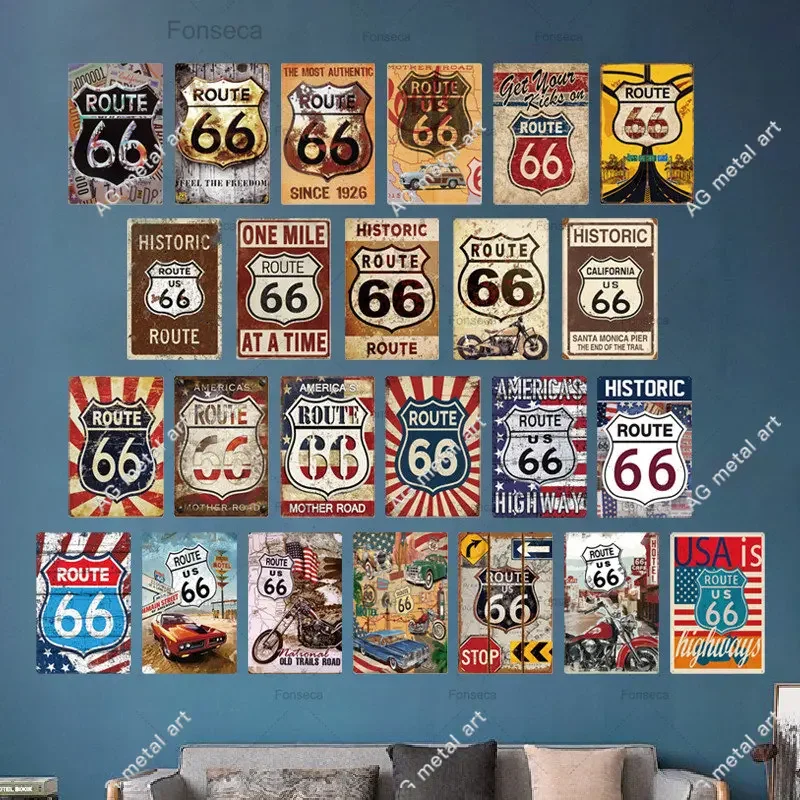 

Car Garage Wall Decor Route 66 Tin Sign Retro Metal Signs Rusted Pin Up Plate Plaques Iron Paninting Modern Home Bar Decoration