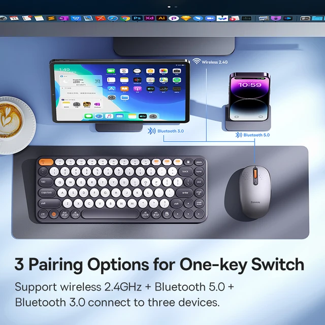 Baseus Mouse Bluetooth Wireless Computer Keyboard and Mouse Combo with 2.4GHz USB Nano Receiver for PC MacBook Tablet Laptop 3