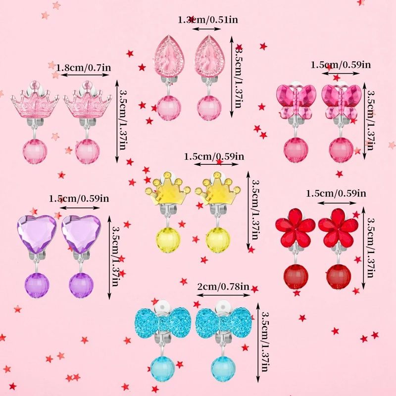 Kids Ear Clip No Piercing Earring 3/7 Pairs For Girls