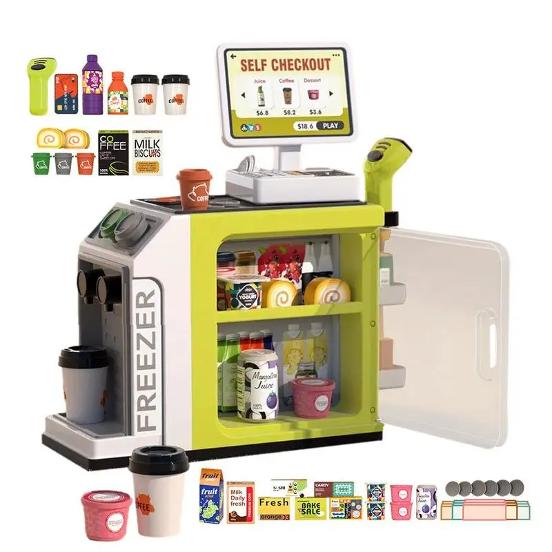 

Children's Toy Supermarket Cash Register Playset For Kids With Money Scanner Credit Card Machine Pretend Play Toys Boys Girls