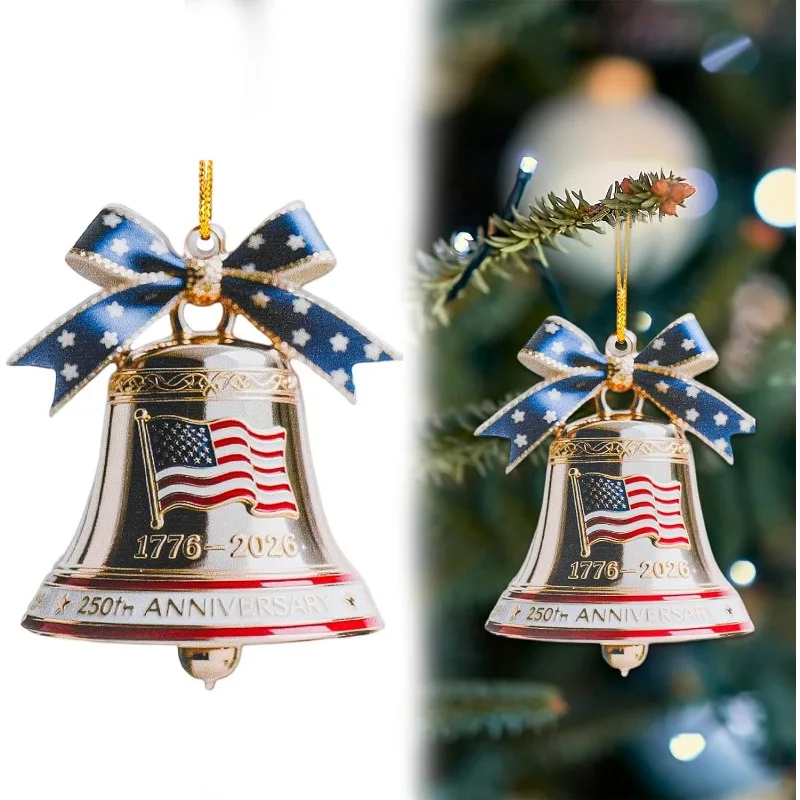 250th Anniversary Commemorative Bell Ornament Flat Acrylic Free Pendant Patriotic Christmas Tree Hanging Decoration Collector