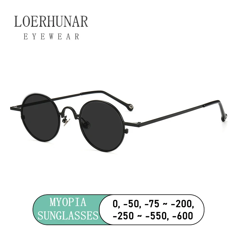 Reines Titan Vintage Kleine Runde Rahmen Myopie Sonnenbrille Männer Punk Stil Uv400 Angepasst Optische Runde Sonnenbrille 0 bis -6,0