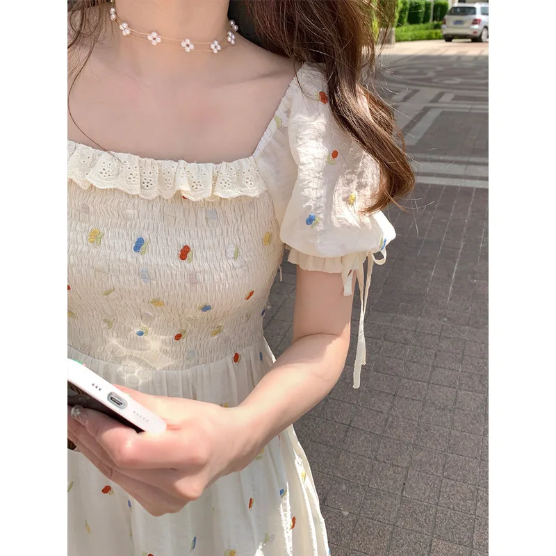 

Design Sense Small Floral Sweet Skirt Tulip Flower Sea/Wear Spring Dress Summer