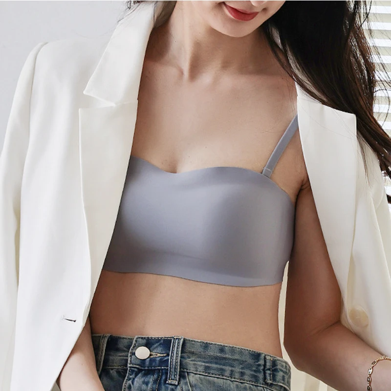 Women Seamless Tube Strapless Bra Chest Wrap Bandeau Wireless Breathable Underwear Tops Non Slip Invisible Bralette Push Up Bras 3