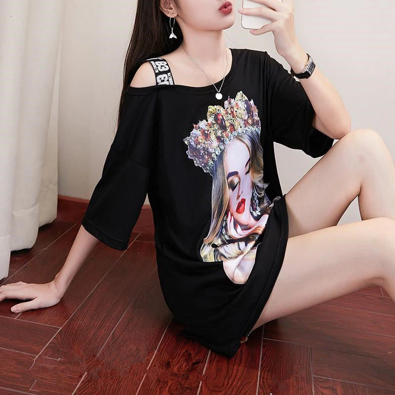 Camiseta holgada de manga corta para ropa Sexy, coreanos por debajo de la rodilla, talla grande, informal|Camisetas| - AliExpress