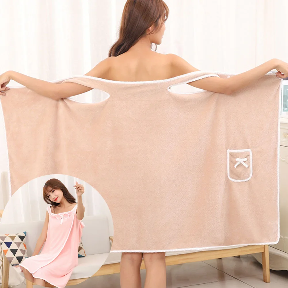 Wearable Bath Towels Superfine Fiber Towels Soft Absorbent Chic Towel for Autumn Winter Hotel Home Bathroom Gifts Women Bathrobe