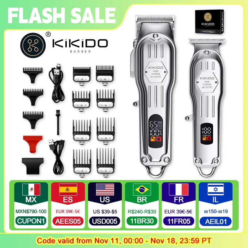 Hair clipper 2 in 1 Full Metal Combo Kit Barber Hair Clipper For Men Professional Electric Beard Hair Trimmer Rechargeable Haircut