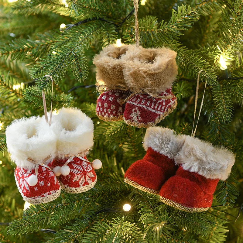 Natale creativo piccolo oggetto decorazione tessuto rosso natale piccoli stivali decorazione albero di natale ciondolo