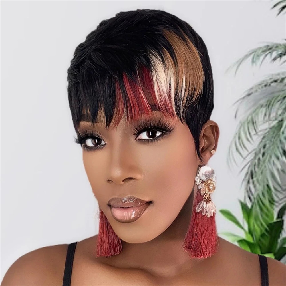 Pixie Cut Wig Human Hair Short Wigs for Black Women Short Layered Wigs Pixie Hair Styles Full Machine Made With Bangs
