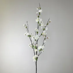 Lifelike Silk Peach Blossom Artificial Cherry Blossoms (White)