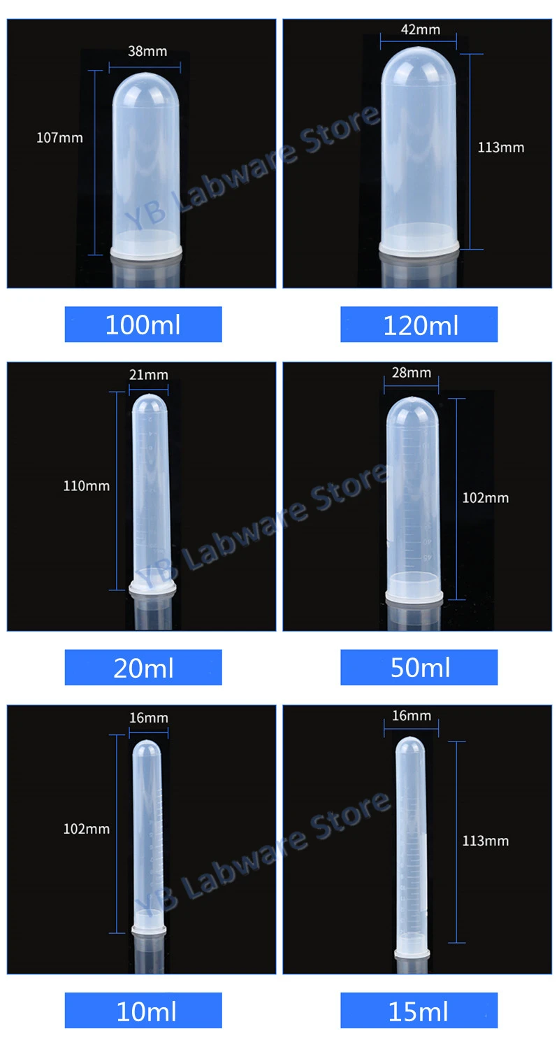 Lab 10/15/20/50/100/120ml Plastic round bottom Centrifuge Tube 30pcs 50pcs 100pcs Test tube with cap Culture tube