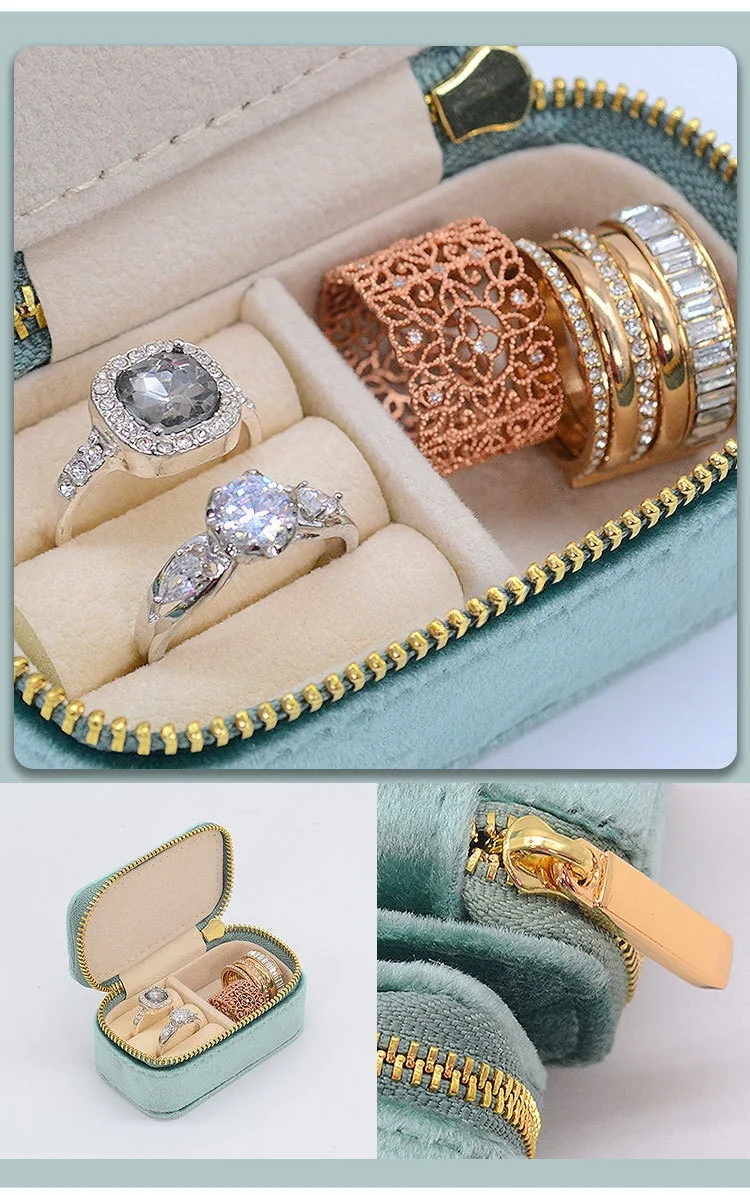 Mini Travel Jewelry Box, Ring Zipper Velvet  Storage Case, Small Jewellery Packaging,USB Storage Box on Business Trip 2
