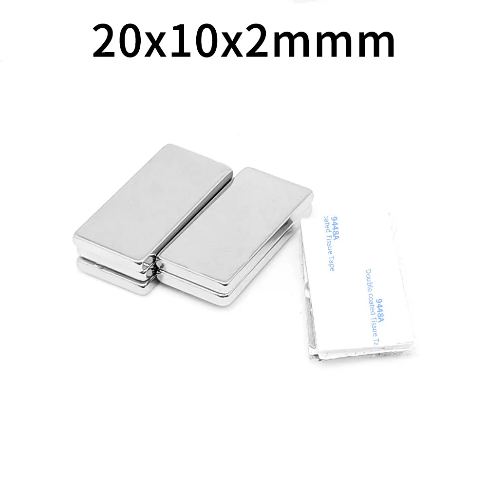 5/10/20/50/100/150PCS 20x10x2 Block Search Magnet With 3M Double-Sided Adhesive Tape 20*10*2 Strong Neodymium Magnets 20x10x2mm