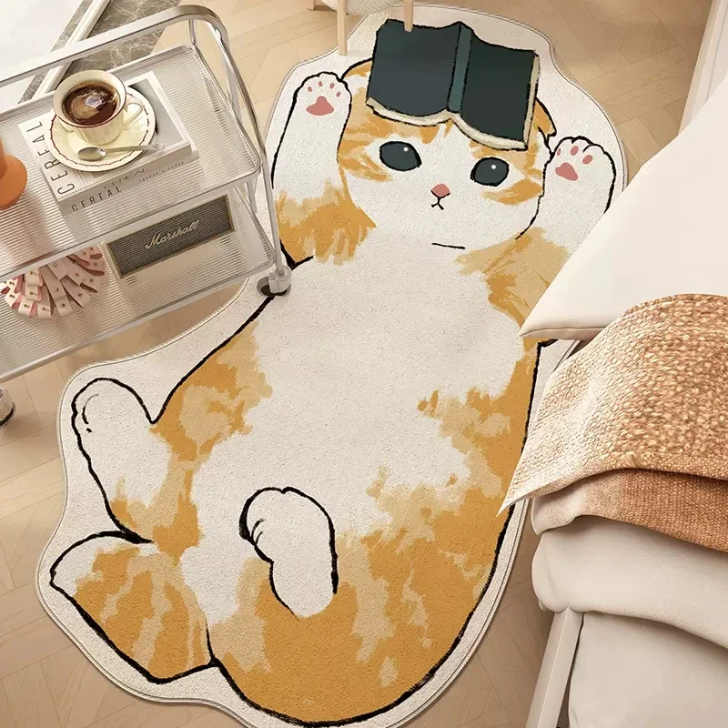 Bedside Rugs Cartoon Cat Floor Mat Fluffy Cat Mats Irregular Carpet for Living Room Shaggy Area Rug Thicken Doormat Cute Decor