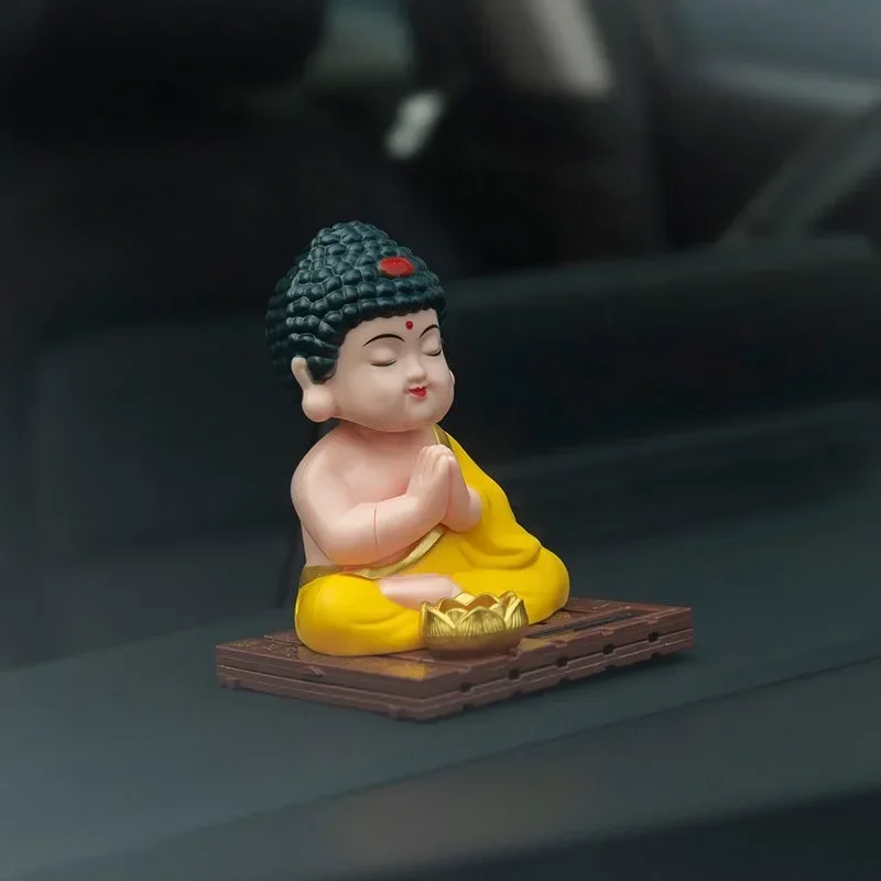 Car Decoration Solar Powered Shaking Buddha Shaking Small Monk God of Wealth Central Console Ornament Car Accessorie