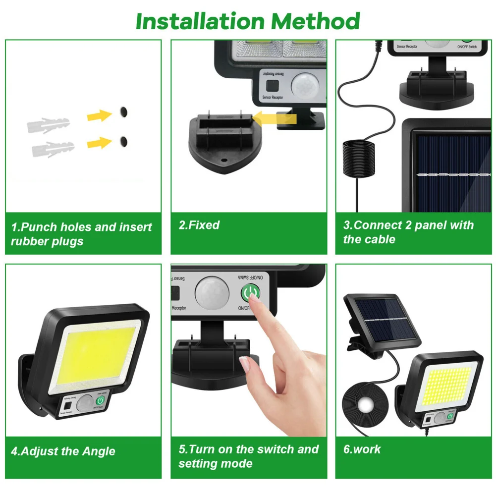 Solar Wall Lamp 280000lm Solar Street Light 3 Modes 1200 Mah Rechargeable Battery Waterproof Super Bright Outdoor Wall Lamp