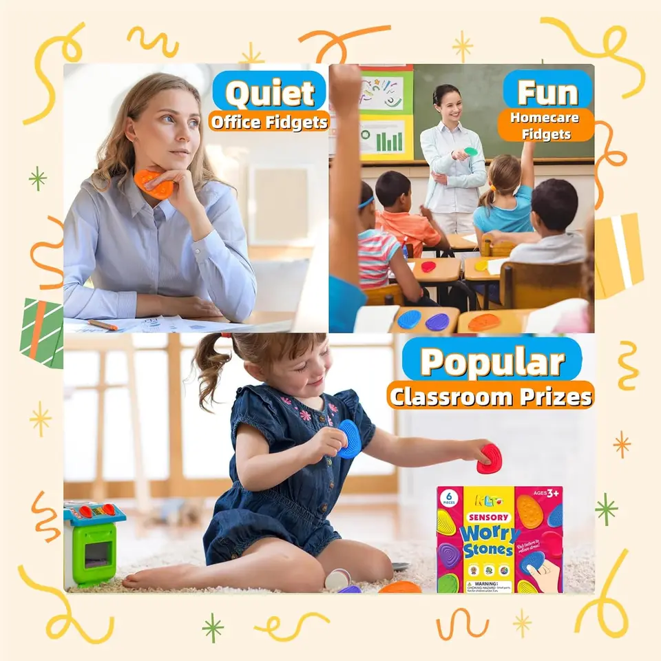 KIRZAX 6 Stück Fidget Sensory Stones - Anti Stress Spielzeug Für Kinder & Erwachsene