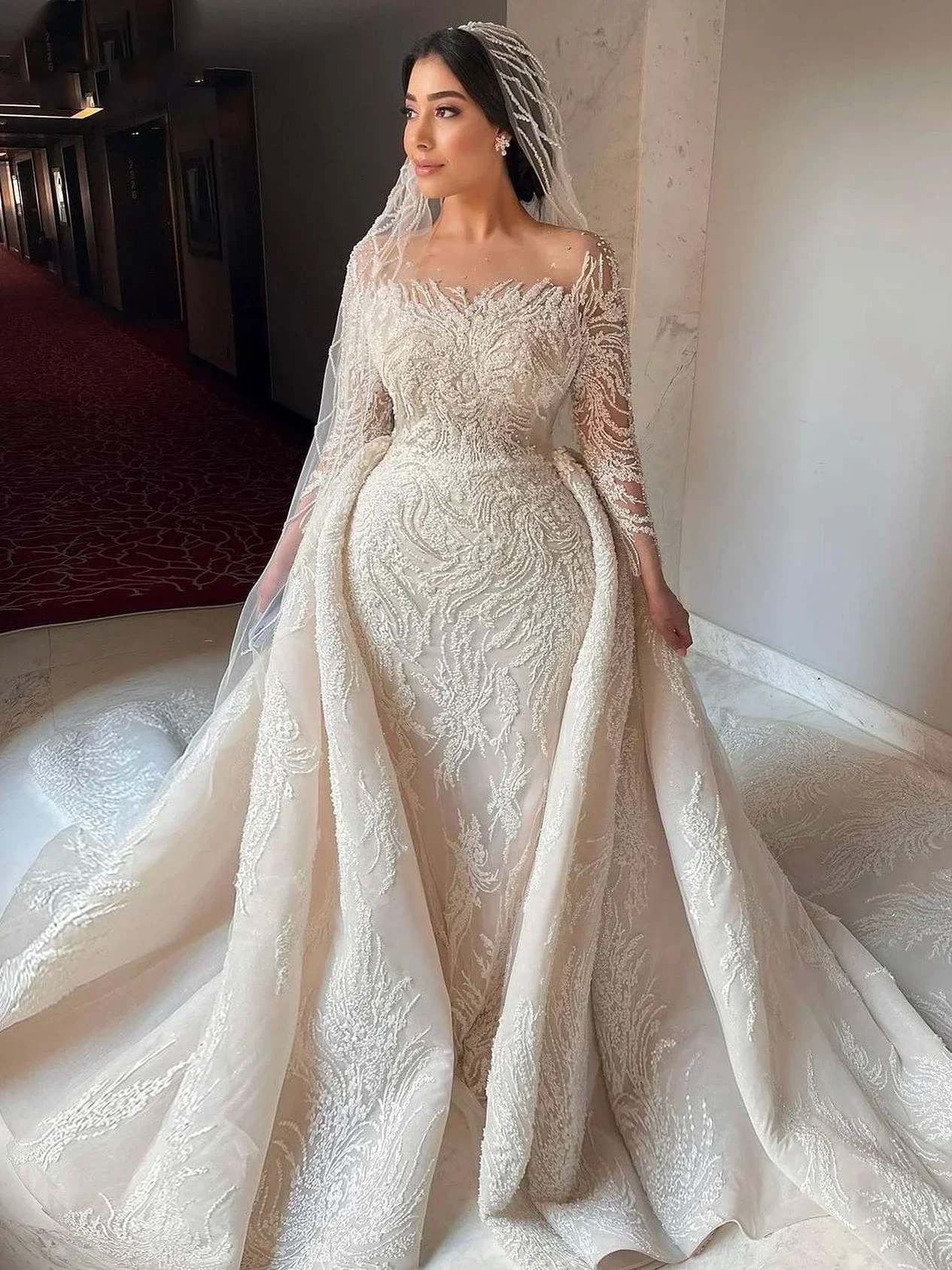Customzied Long Sleeve Wedding Gown Beaded Mermaid Bride Dresses For Women 2024 Luxury Sequins Wedding Dress Vestidos De Novia 1