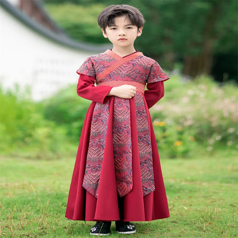 Traditional Spring and Autumn Clothing New Chinese Embroidery Hanfu Boy Cosplay Handsome Ancient Costume Red Classic Tang Suit zhao mengfu wang xizhi running script copybook card luo shen fu chinese classic ancient prose calligraphie cuaderno para copiar