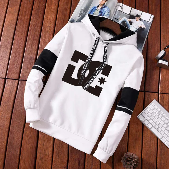 2022 Newest Fashion Tracksuit Men's Long Sleeve Hoodie + Sports Pants Set Pullover Sweater Tops and Jogging Pants Casual Outfit white top