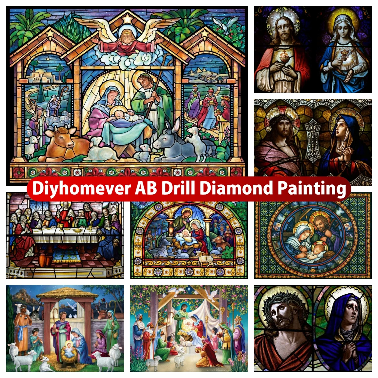 

Stained Glass Nativity 5D DIY AB Diamond Painting Embroidery Jesus Art Cross Stitch Mosaic Pictures Handmade Home Decor Gift