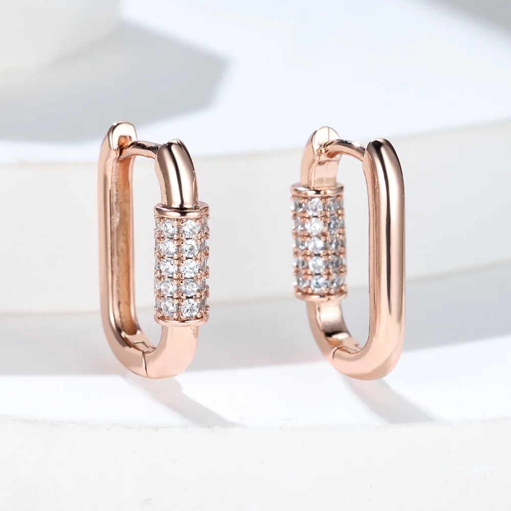 White Zircon Geometric U Shape Tiny Hoop Earrings For Women Vintage Rose Gold Color Small Ear Buckle Wedding Jewelry Party Gifts