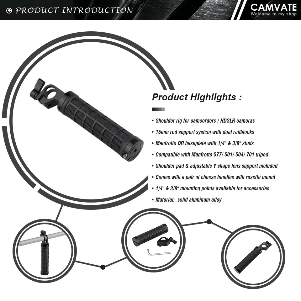 Rubber Camera Rod Handle Grip with 19mm Rod Adapter For DSLR Camera Shoulder Mou
