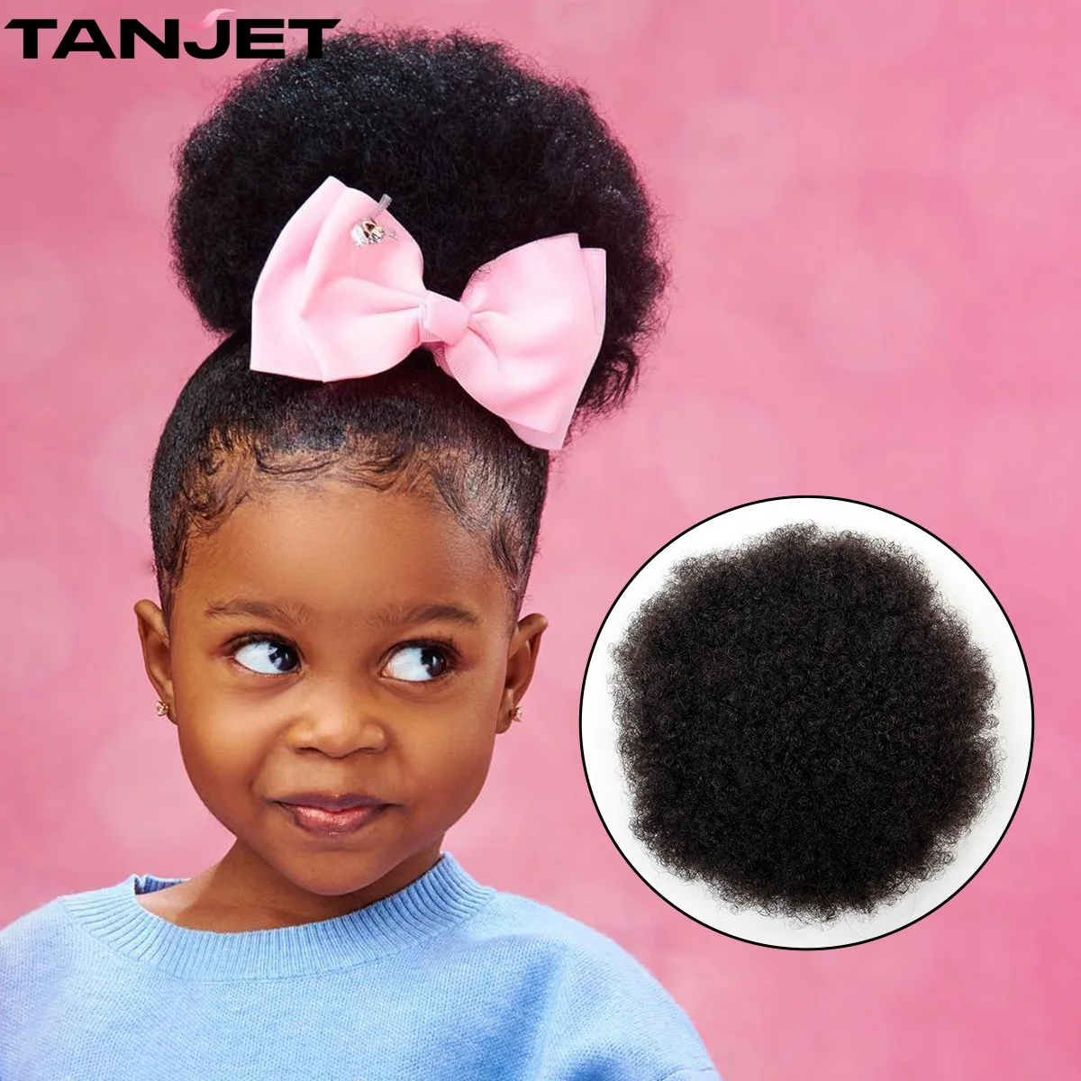 Tanjet 8Inch Afro Puff Ponytail Human Hair Bun Kinky Curly Drawstring Ponytail Brazilian HairExtensions Natural 6 Inch Chignon