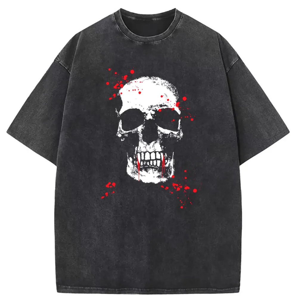 

Halloween Skull Bad Tshirt Sweatshirts Preppy Style Long Sleeve Wholesale Tshirt Washed Family Sportswears For Men Valentine Day