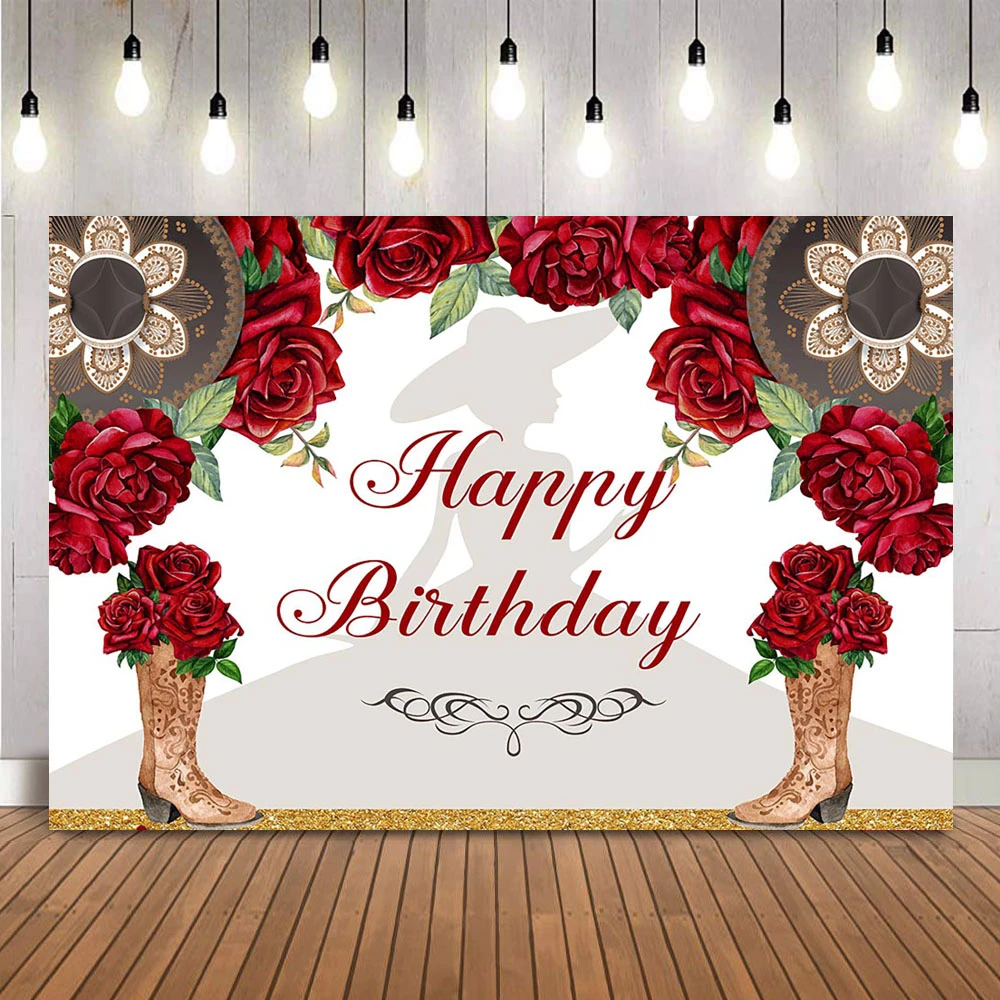 Red Floral Bar Mitzvah Photo Background Western Cowboy Tribe Happy Birthday  Theme Party Decoration Banner Sweet Girls Fifteen - Backgrounds - AliExpress