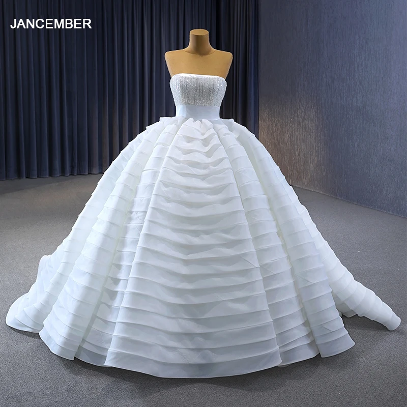 

Gorgeous Wedding Dress 2023 Elegant Wedding Organza Satin Sequin Ball Gown Strapless RSM231110 Lace up Tiered Robe De Mariée