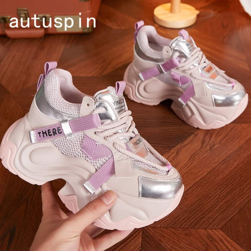 

AUTUSPIN 2024 Women's Sports Shoes Summer Breathable Mesh Girl's Sneakers Trend Platform Female Vulcanized Sneaker Woman Fashion