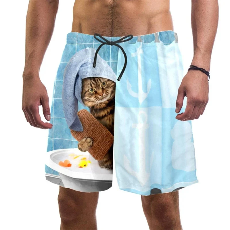 3d Print Funny Cat Beach Shorts For Men Quick Dry Swim Trunks Summer Drawstring Cool Vacation Surf Board Shorts Men Clothing 6