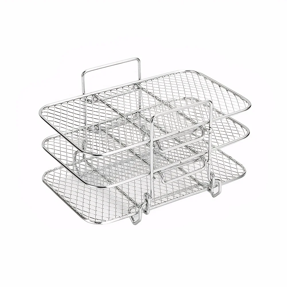 Air Fryer Rack Air Fryer Oven Grill Steamer Stainless Steel 3 Layers Mesh Grill Basket Stackable Multifunctional Kitchen Gadgets
