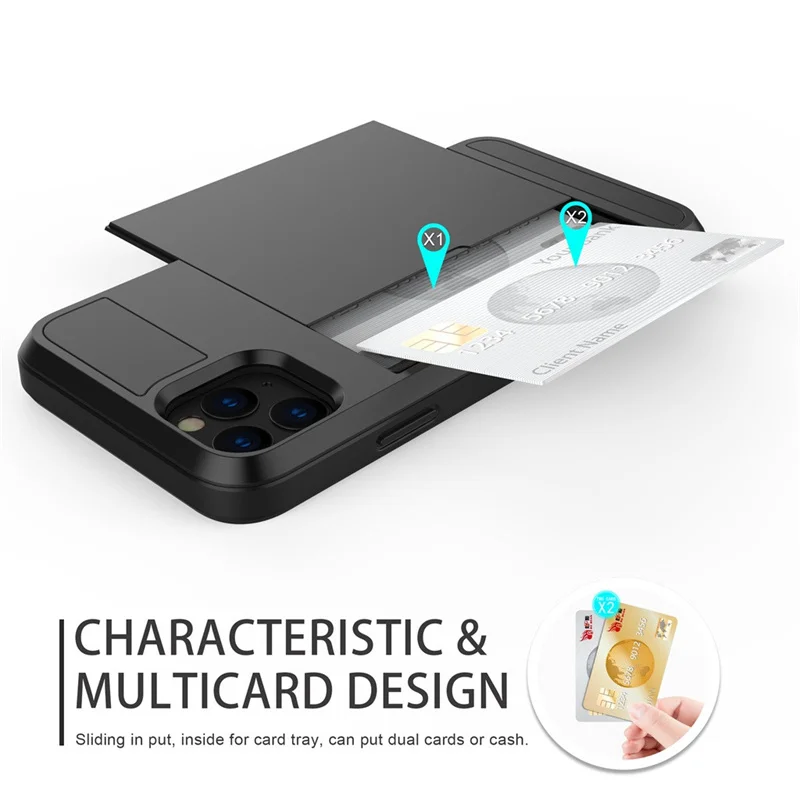 슬라이드 지갑 신용 카드 슬롯 PC 전화 케이스 iPhone 13 12 Mini 11 14 15 Pro Max XS XR 7 8 Plus SE TPU Armor 충격 방지 커버