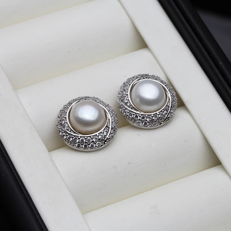 Neue große Süßwasserperlen-Ohrringe für Damen, Boho 925 Sterling Silber Naturperlen-Ohrringe Muttertagsgeschenk Weiß Schwarz Rosa – Detail 1