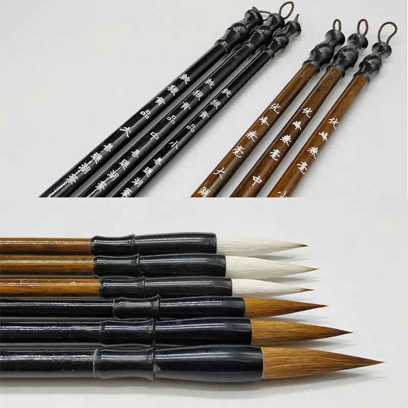 3Pcs Brown Weasel Hair White Woolen Writing Brush Chinese Calligraphy Brush Pen Writing Practice Supplies For Student 2