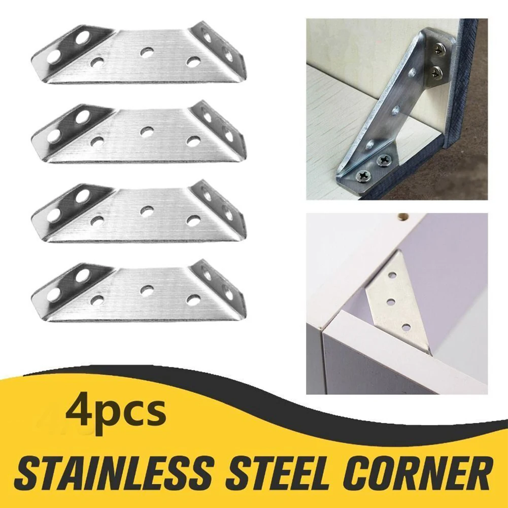 4PCS Stainless Steel Angle Corner Brackets Fasteners Connector Protector Supporting Furniture Hardware