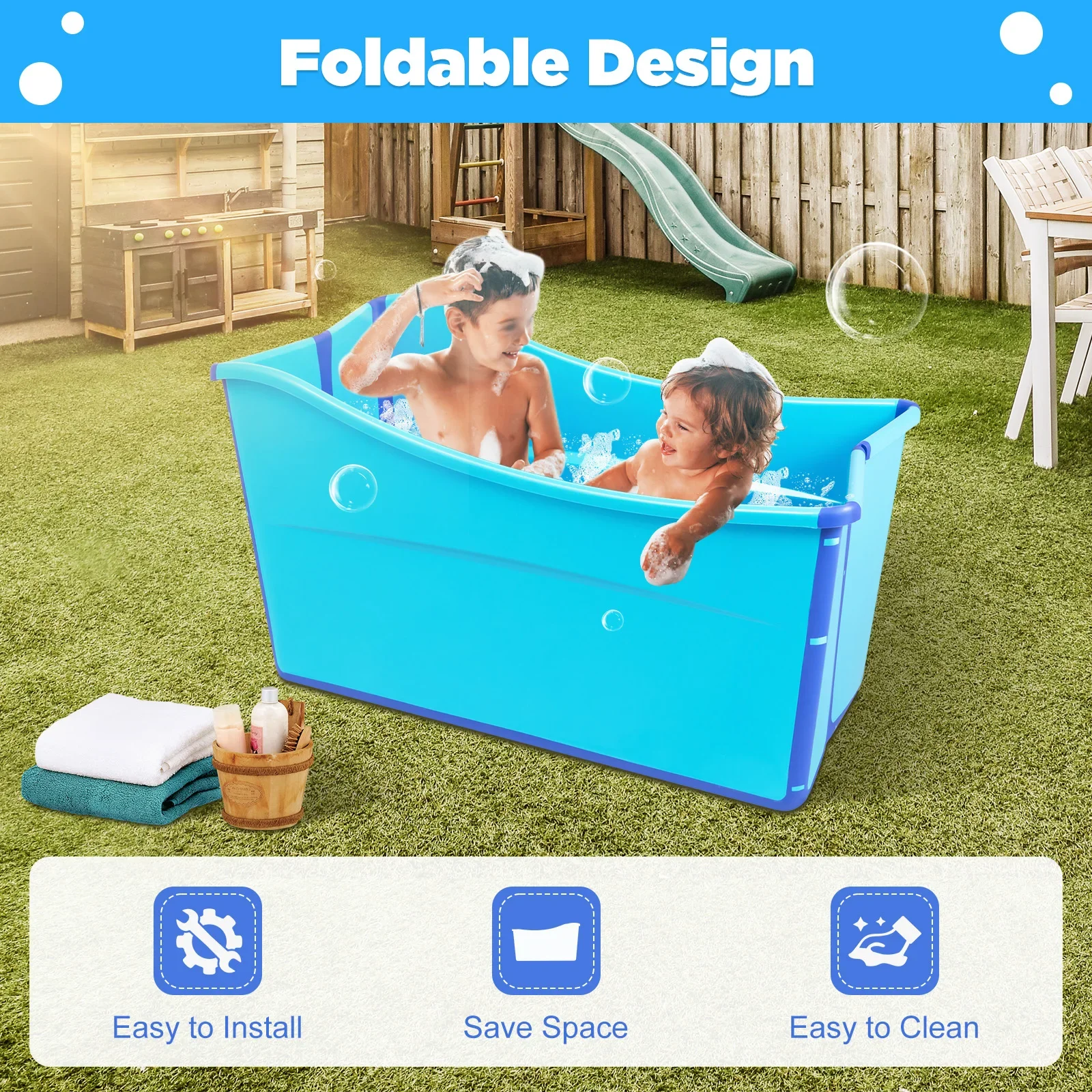 Tragbares PP+TPE-Badebecken, faltbare Einweichwanne, große Größe, ohne Installation für Erwachsene, Kinder, Zuhause im Freien – Detail 1