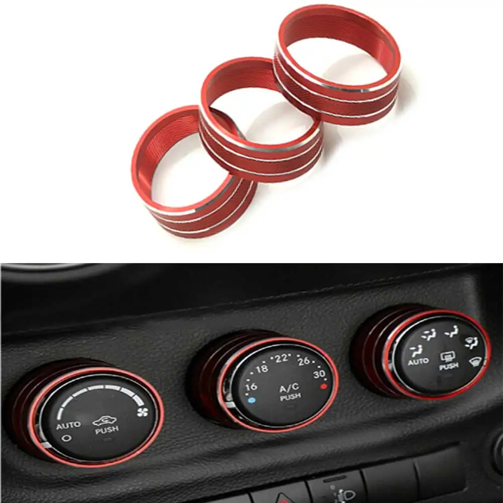 Red Car Audio Air Conditoning Button Cover Decoration Twist Switch Ring Trim For Jeep Wrangler JK JKU Compass Patriot