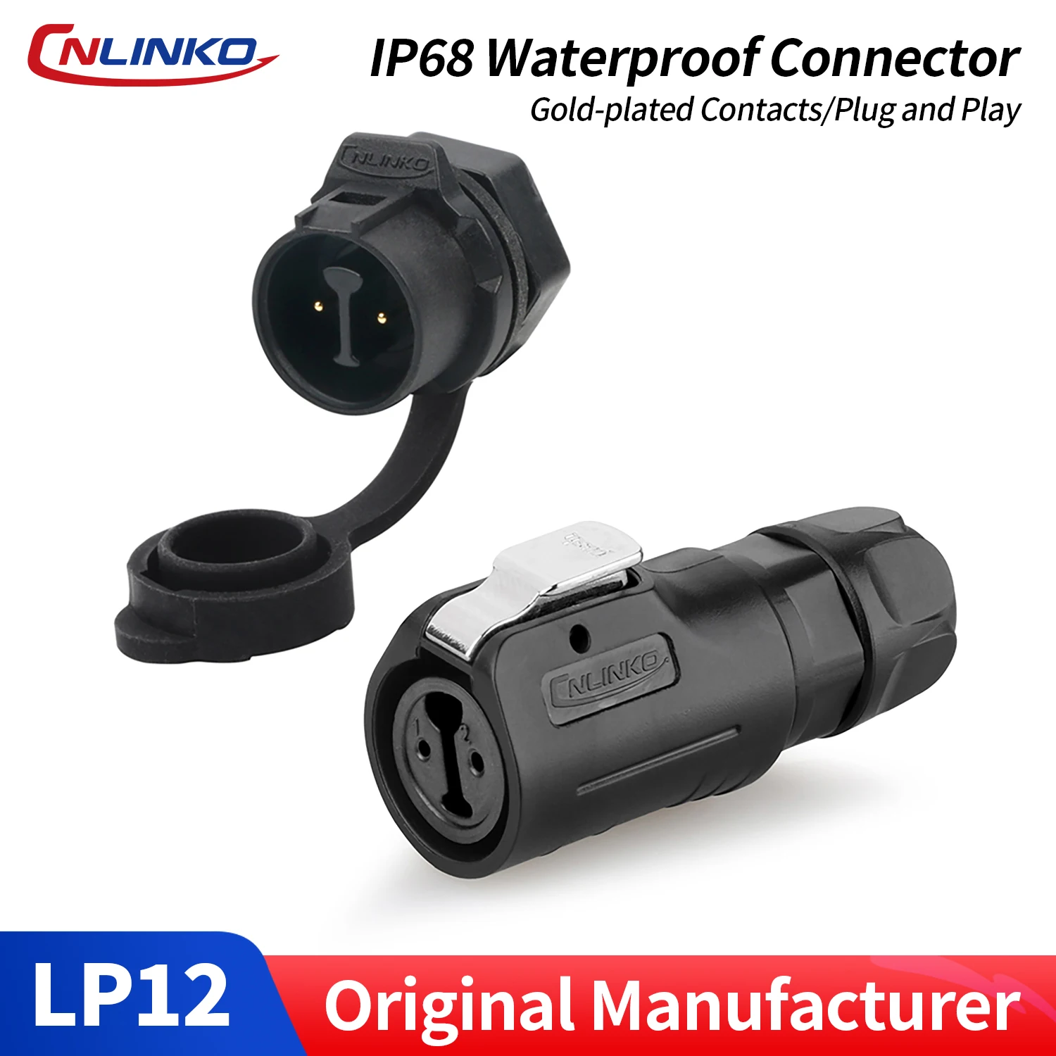 CNLINKO LP12 Elektrischer Steckverbinder IP68 Wasserdicht 3A~5A Buchse und Stecker für Industrielle LED-Beleuchtung & Audio-Geräte