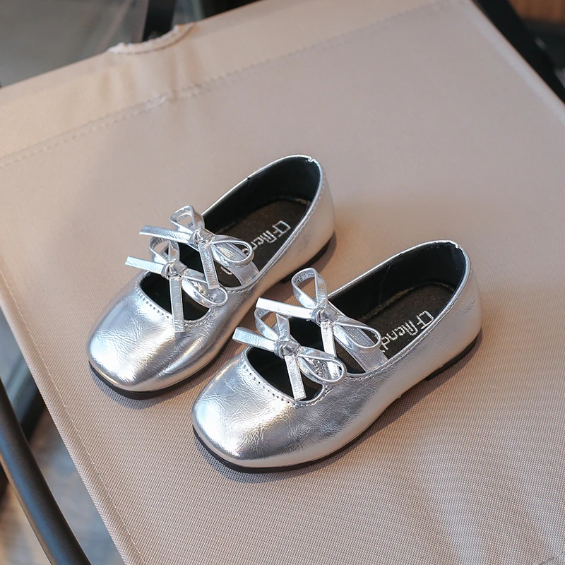 Children Girls Double Bow Non-slip Soft Soled PU Casual Shoes Spring Autumn Outdoor